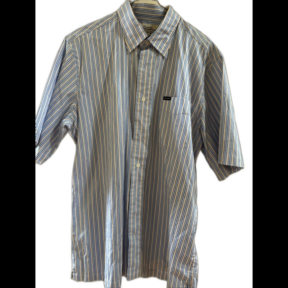 FACONNABLE short sleeve shirt,side pocket Size Large Blue/White/orange - Picture 1 of 6